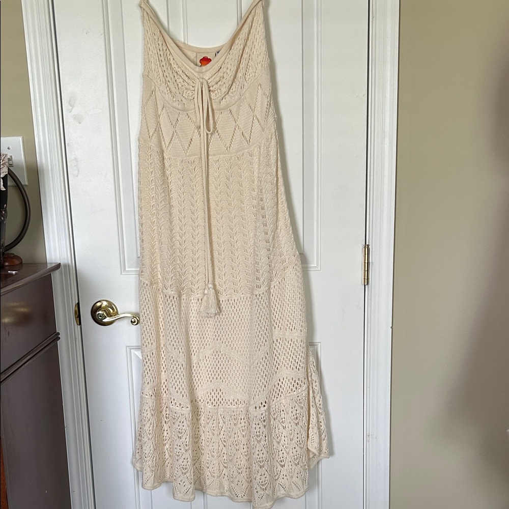 Anthropologie Cream Crochet Maxi Dress